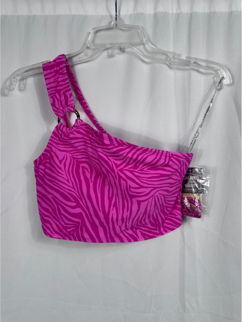 Michael Kors Cerise Pink Zebra One-Shoulder Swim Top XS